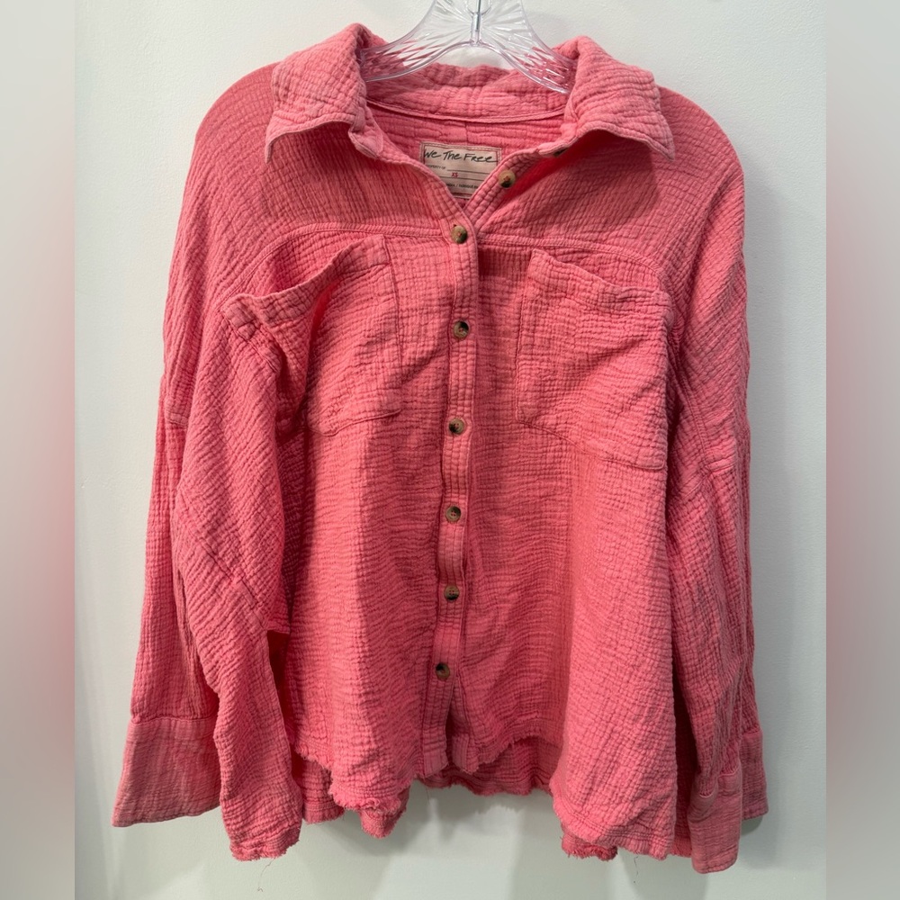 Free People Cardiff Gauzy Oversized Tunic Button Down Top Size XS Pink NWOT
